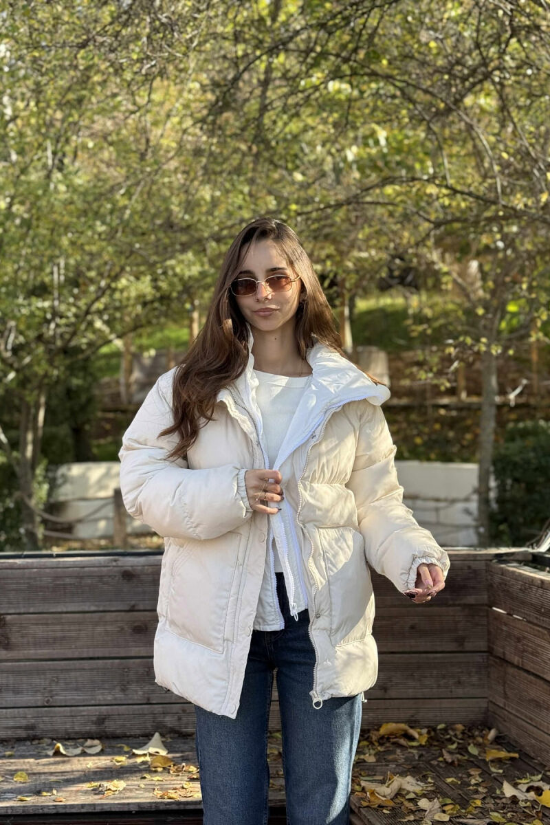 HOOD SIMPLE WOMEN PUFFER JACKET CREAM/KREM - 2