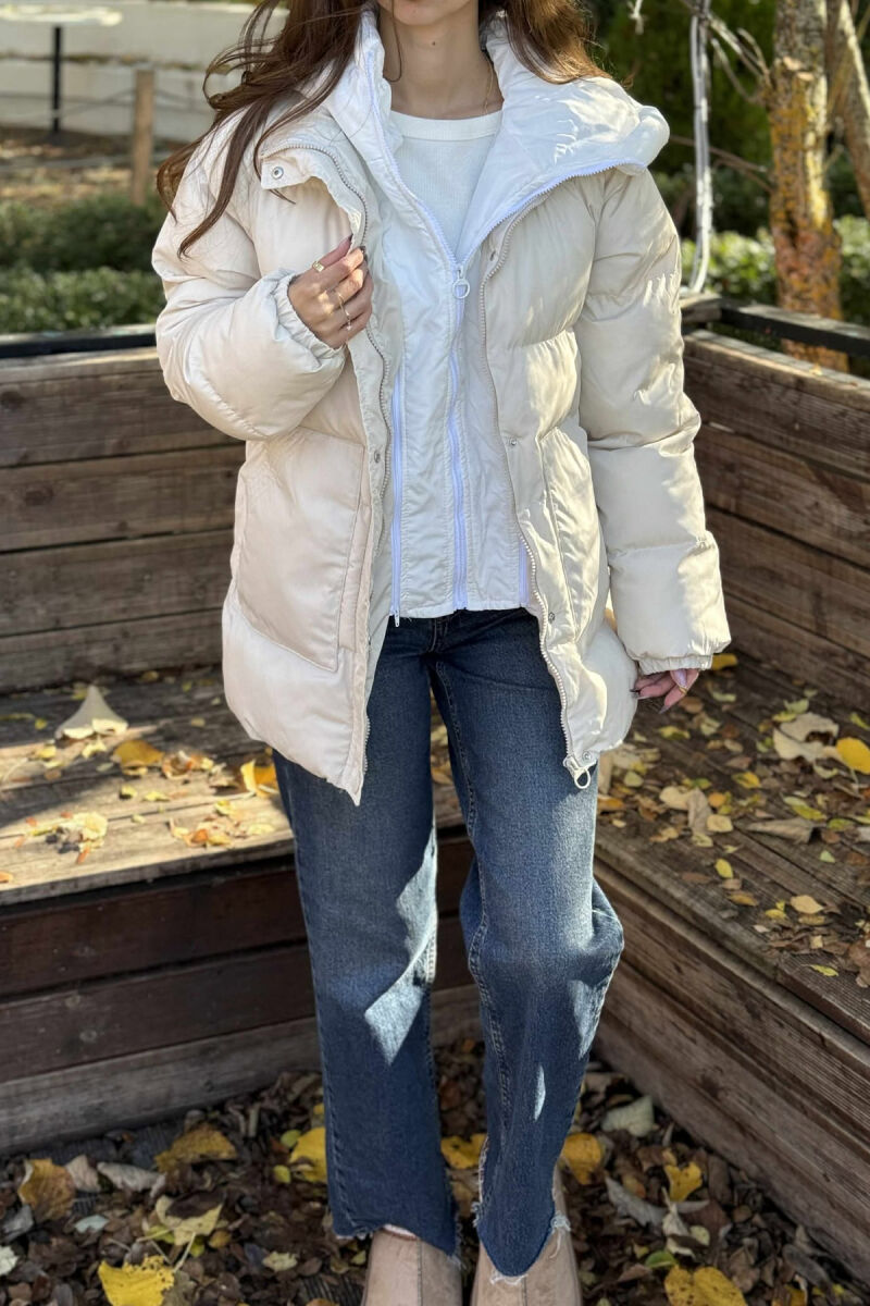 HOOD SIMPLE WOMEN PUFFER JACKET CREAM/KREM - 3