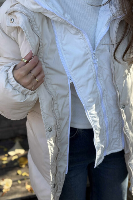 HOOD SIMPLE WOMEN PUFFER JACKET CREAM/KREM - 5