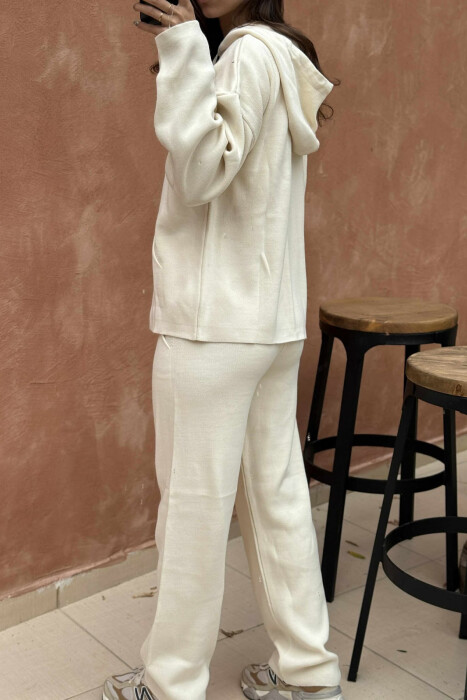 HOOD SWEATER+TROUSERS ONE COLOR KNIT WOMAN SET CREAM/KREM - 4