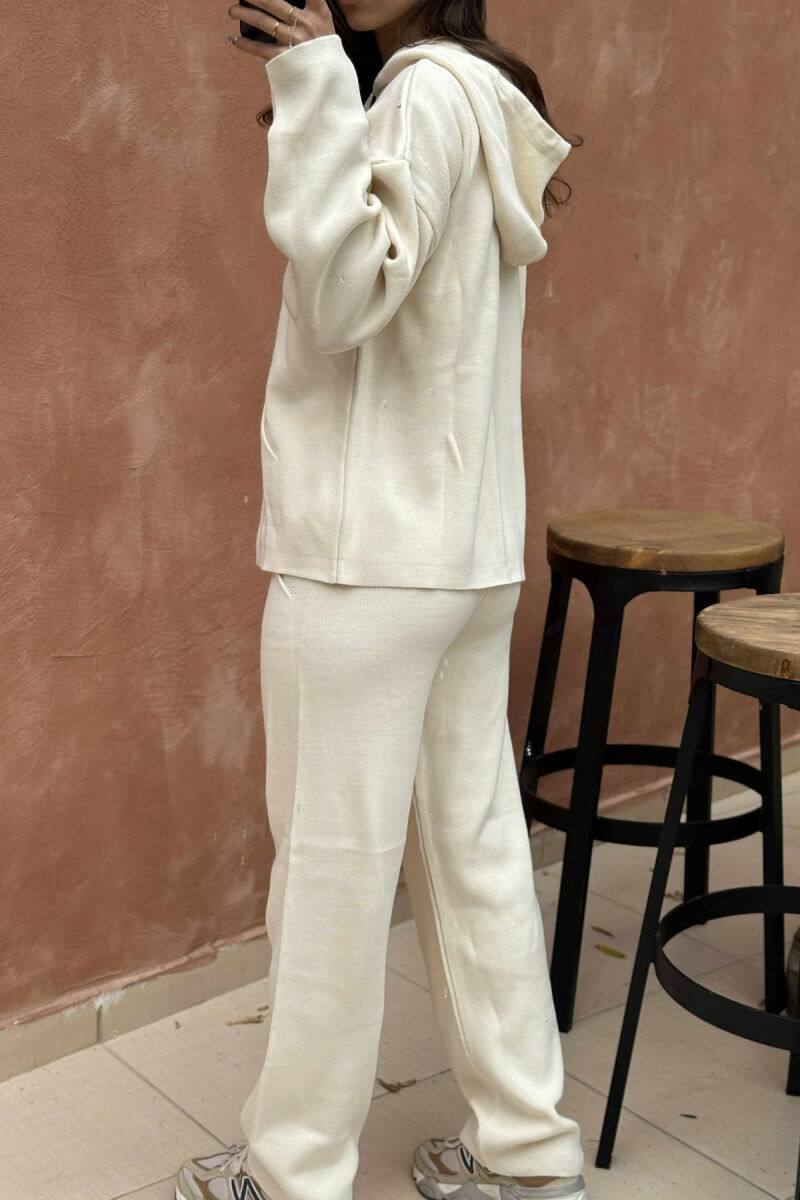 HOOD SWEATER+TROUSERS ONE COLOR KNIT WOMAN SET CREAM/KREM - 4