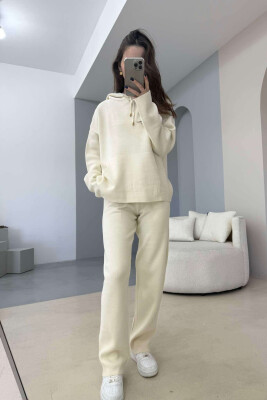 HOOD SWEATER+TROUSERS ONE COLOR WOMAN SET CREAM/KREM 