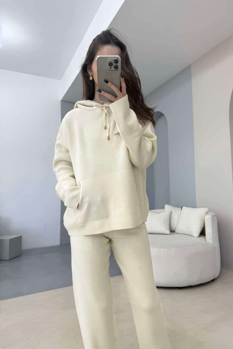 HOOD SWEATER+TROUSERS ONE COLOR WOMAN SET CREAM/KREM - 2