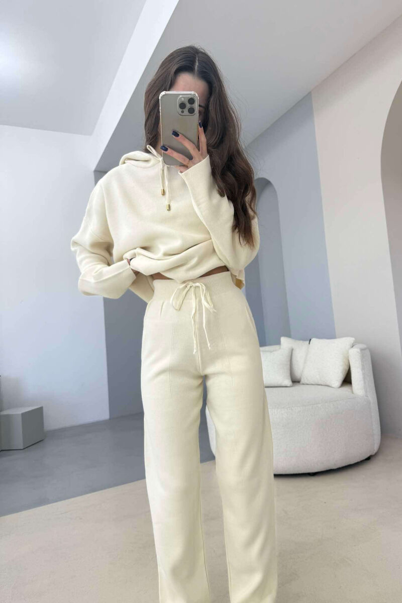 HOOD SWEATER+TROUSERS ONE COLOR WOMAN SET CREAM/KREM - 3