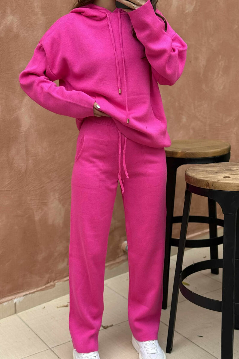 HOOD SWEATER+TROUSERS ONE COLOR KNIT WOMAN SET FUCHSIA/CIKLAMI - 3