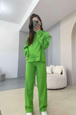 HOOD SWEATER+TROUSERS ONE COLOR WOMAN SET GREEN/JESHILE 