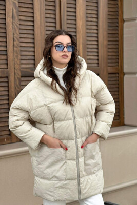 HOOD TWO POCKETS WOMAN PUFFER JACKET ANTIQUEWHITE/ANTIKE 