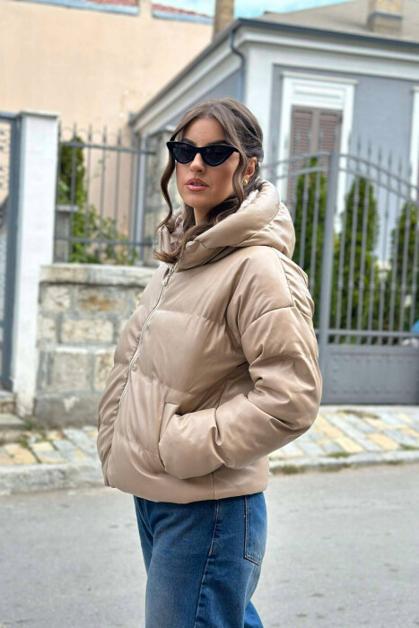 HOOD TWO POCKETS WOMAN PUFFER JACKET BEIGE/BEZHE - 3