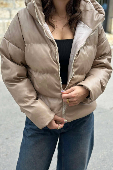 HOOD TWO POCKETS WOMAN PUFFER JACKET BEIGE/BEZHE - 5