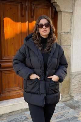 HOOD TWO POCKETS WOMAN PUFFER JACKET BLACK/ E ZEZE 