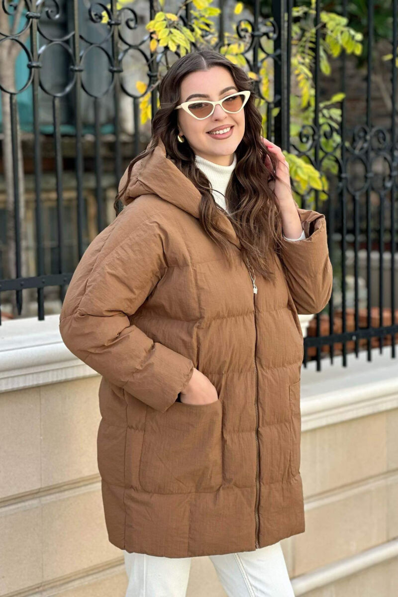 HOOD TWO POCKETS WOMAN PUFFER JACKET BROWN/KAFE - 4