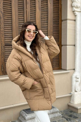 HOOD TWO POCKETS WOMAN PUFFER JACKET LIGHT BROWN/KAZB 