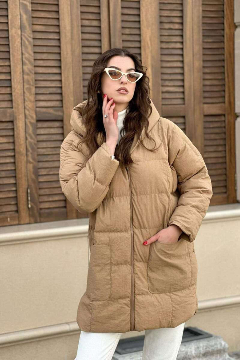 HOOD TWO POCKETS WOMAN PUFFER JACKET LIGHT BROWN/KAZB - 3