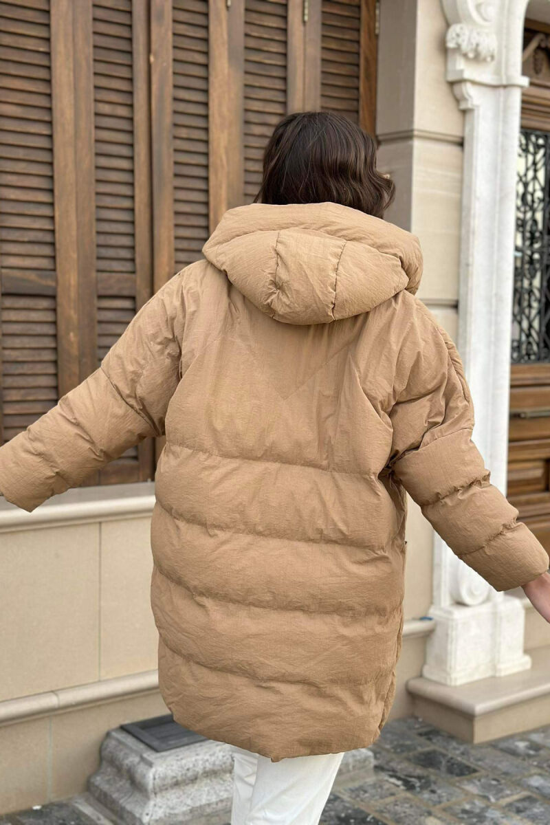 HOOD TWO POCKETS WOMAN PUFFER JACKET LIGHT BROWN/KAZB - 5