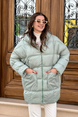 HOOD TWO POCKETS WOMAN PUFFER JACKET MINT/MENTE 