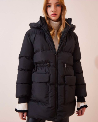 HOOD WOMEN PUFFER JACKET BLACK/ E ZEZE 