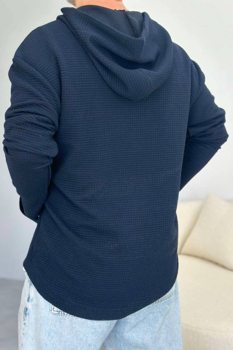 HOOD ZIPPER ONE COLOR MEN HOODIE DARK BLUE/BEE - 4