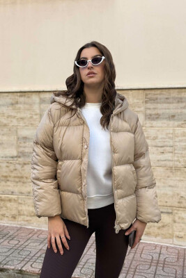 HOOD ZIPPER ONE COLOR WOMAN PUFFER JACKET BEIGE/BEZHE 