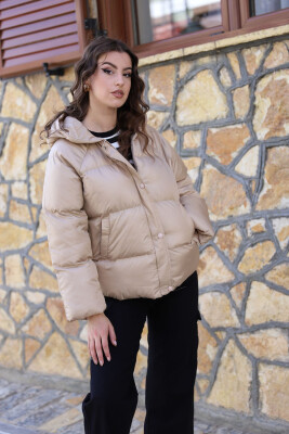 HOOD ZIPPER ONE COLOR WOMAN PUFFER JACKET BEIGE/BEZHE 