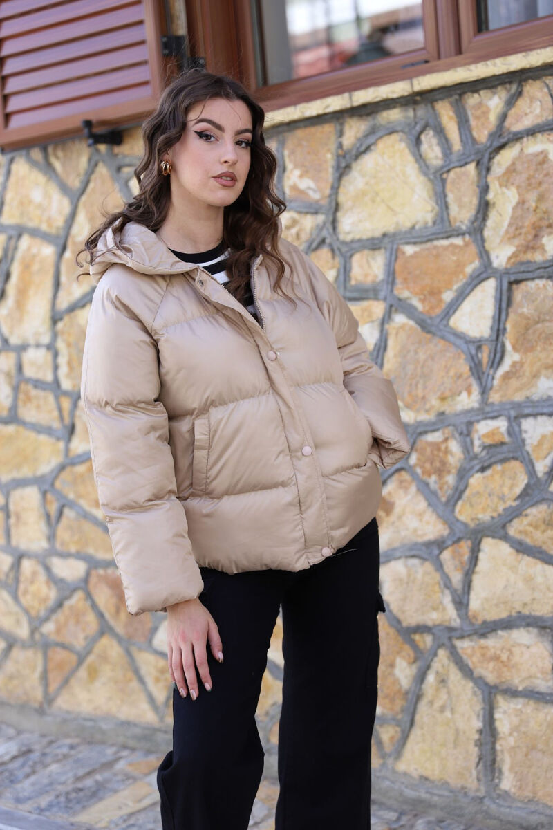 HOOD ZIPPER ONE COLOR WOMAN PUFFER JACKET BEIGE/BEZHE - 1