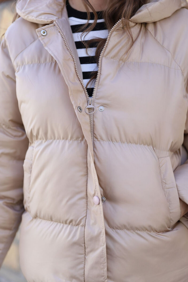 HOOD ZIPPER ONE COLOR WOMAN PUFFER JACKET BEIGE/BEZHE - 2