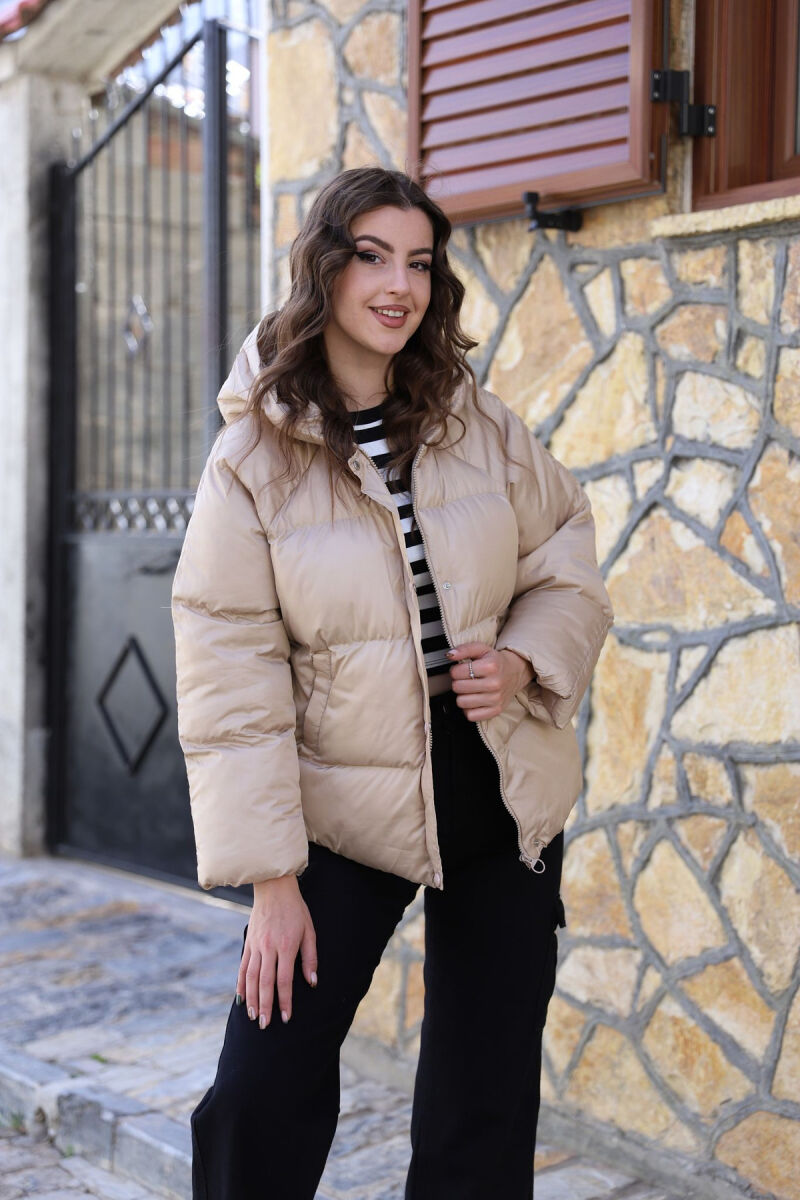 HOOD ZIPPER ONE COLOR WOMAN PUFFER JACKET BEIGE/BEZHE - 3