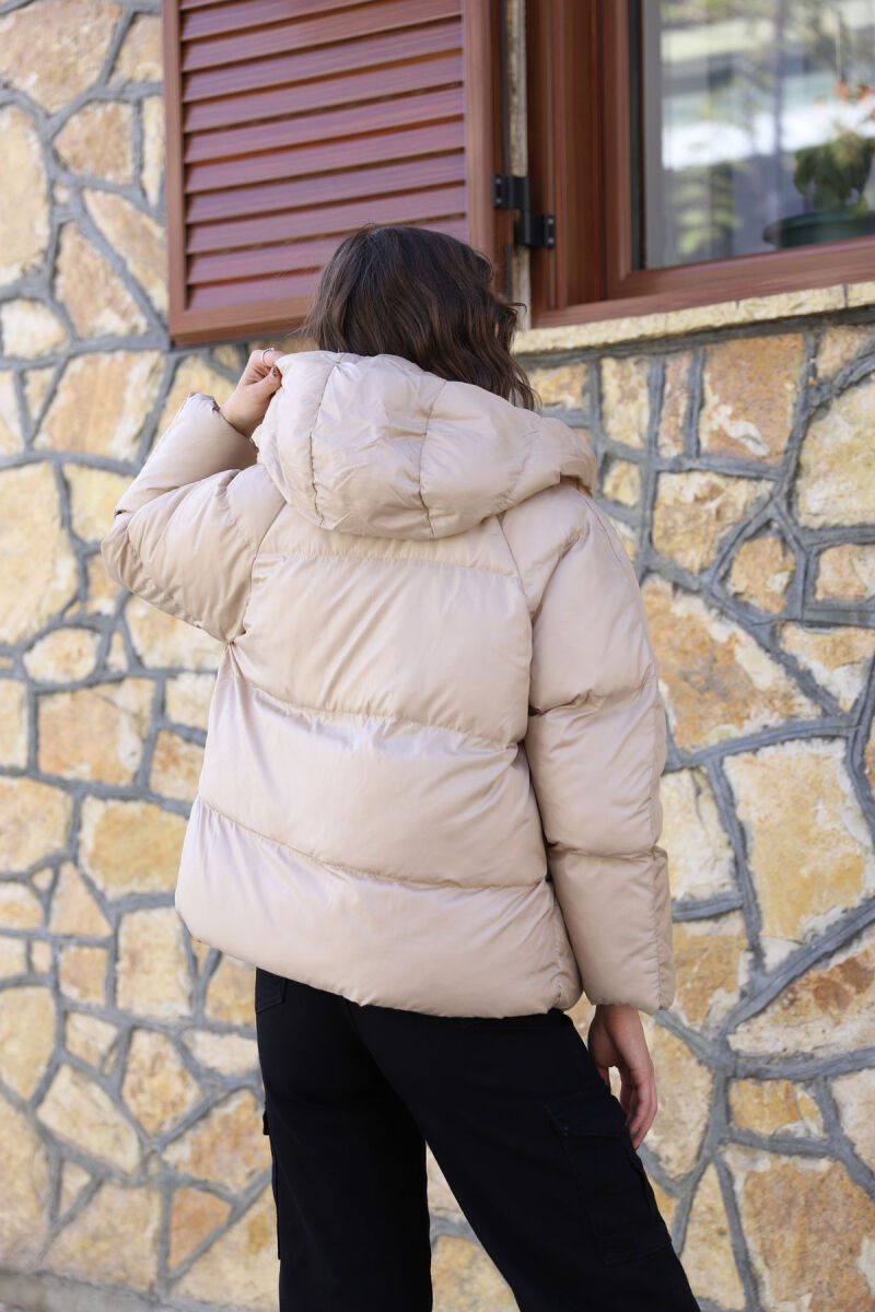 HOOD ZIPPER ONE COLOR WOMAN PUFFER JACKET BEIGE/BEZHE - 5