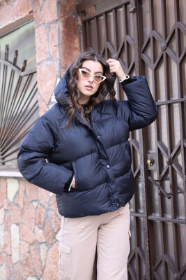 HOOD ZIPPER ONE COLOR WOMAN PUFFER JACKET BLACK/ E ZEZE 