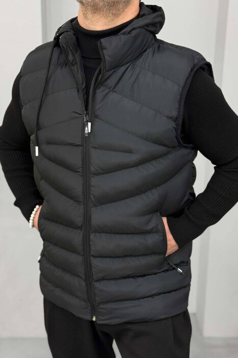 HOOD ZIPPER POCKET MEN VEST BLACK/ E ZEZE - 3