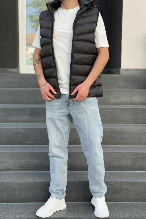 HOOD ZIPPER POCKET MEN VEST BLACK/ E ZEZE - 11