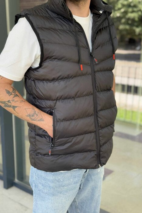 HOOD ZIPPER POCKET MEN VEST BLACK/ E ZEZE - 14