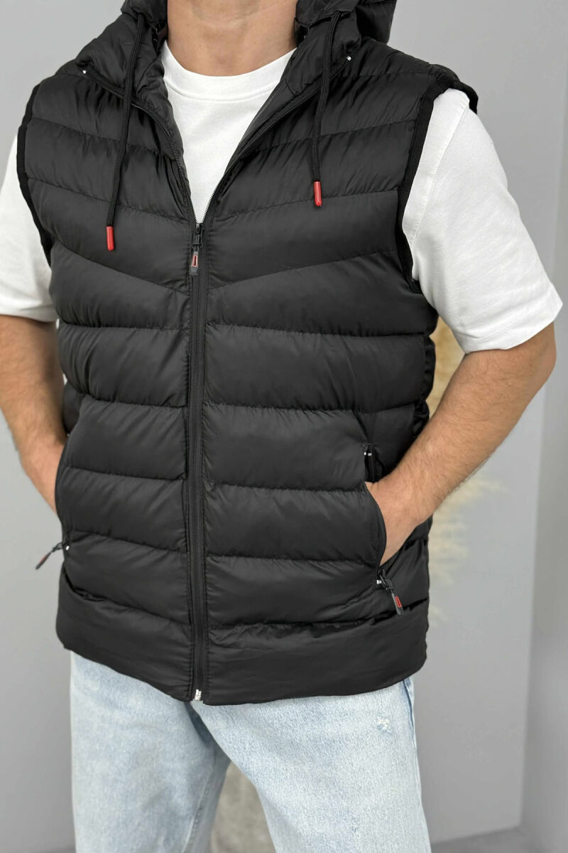 HOOD ZIPPER POCKET MEN VEST BLACK/ E ZEZE - 4