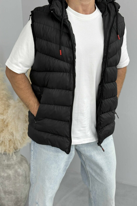 HOOD ZIPPER POCKET MEN VEST BLACK/ E ZEZE - KLAUDIO FASHION