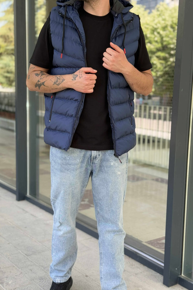 HOOD ZIPPER POCKET MEN VEST BLUE/BLU - 1