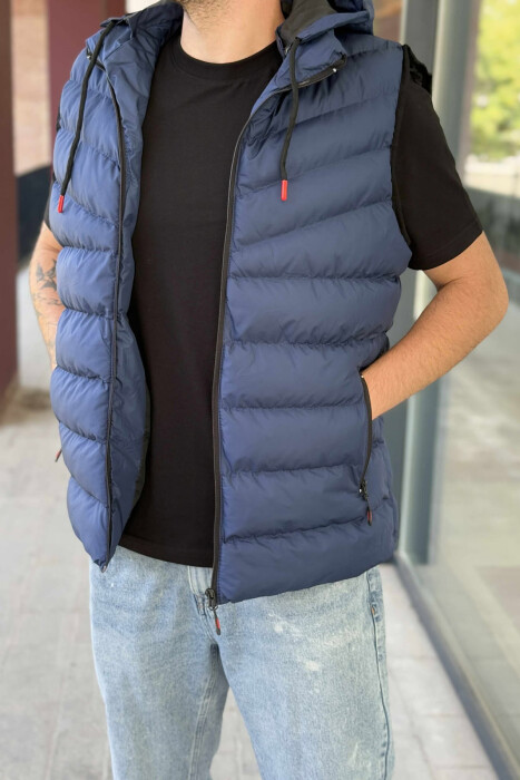 HOOD ZIPPER POCKET MEN VEST BLUE/BLU - 2