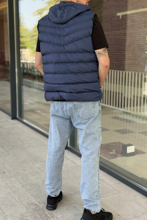 HOOD ZIPPER POCKET MEN VEST BLUE/BLU - 3