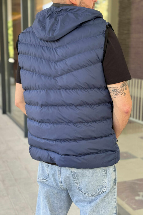 HOOD ZIPPER POCKET MEN VEST BLUE/BLU - 4
