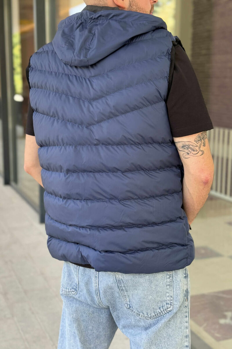 HOOD ZIPPER POCKET MEN VEST BLUE/BLU - 4