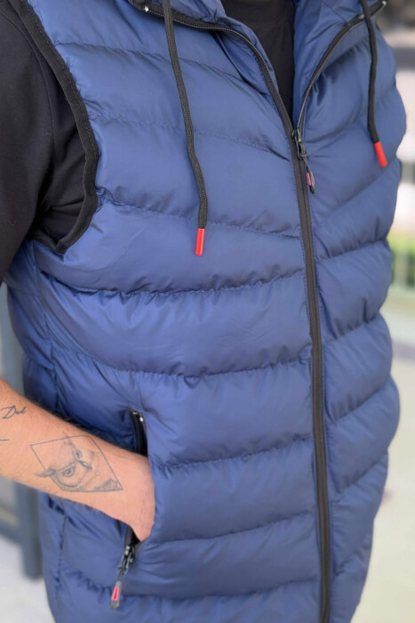 HOOD ZIPPER POCKET MEN VEST BLUE/BLU - 5