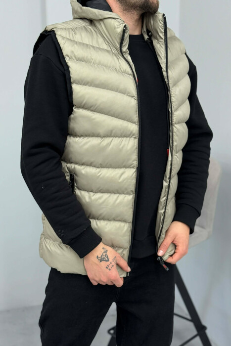 HOOD ZIPPER POCKET MEN VEST BRIGHT GREY/GRI E SHNDRITSHME - 2