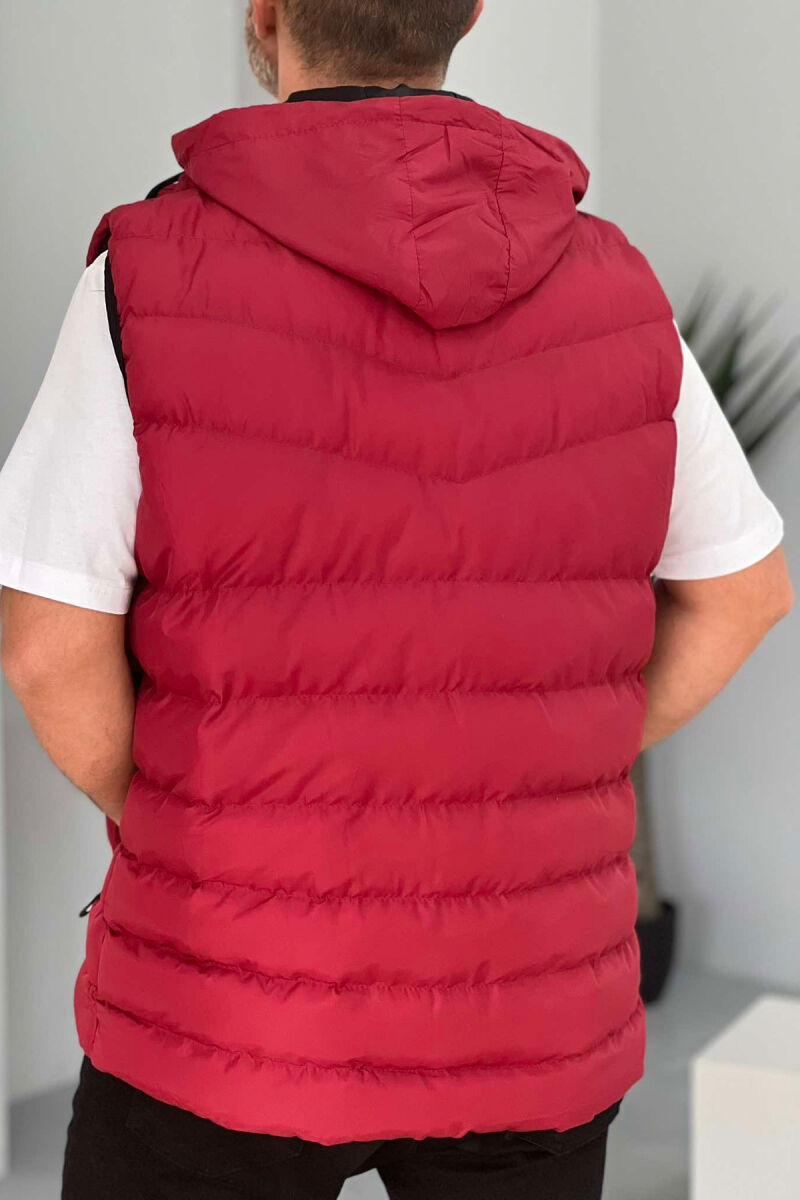 HOOD ZIPPER POCKET MEN VEST BUYRDGUNDY/VISHNJE - 2