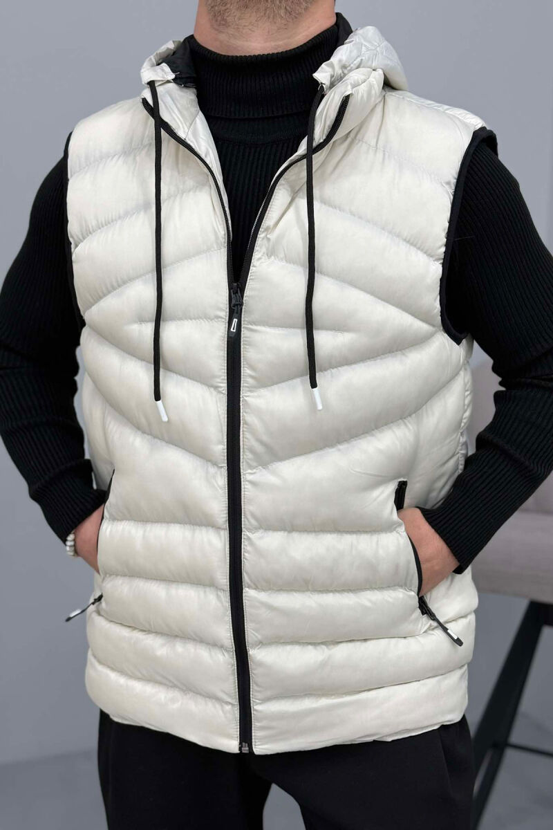 HOOD ZIPPER POCKET MEN VEST CREAM/KREM - 1