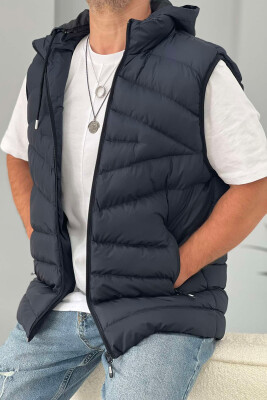 HOOD ZIPPER POCKET MEN VEST DARK BLUE/BEE 