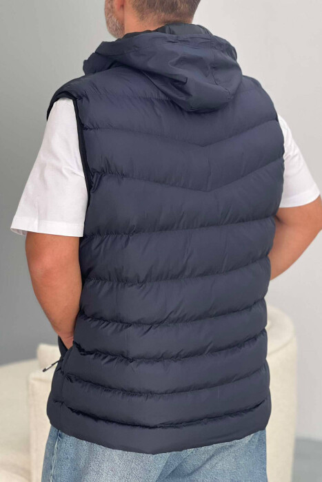 HOOD ZIPPER POCKET MEN VEST DARK BLUE/BEE - 4