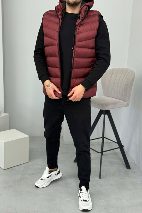 HOOD ZIPPER POCKET MEN VEST DARK BURGUNDY/VISHNJE E ERRET - 1