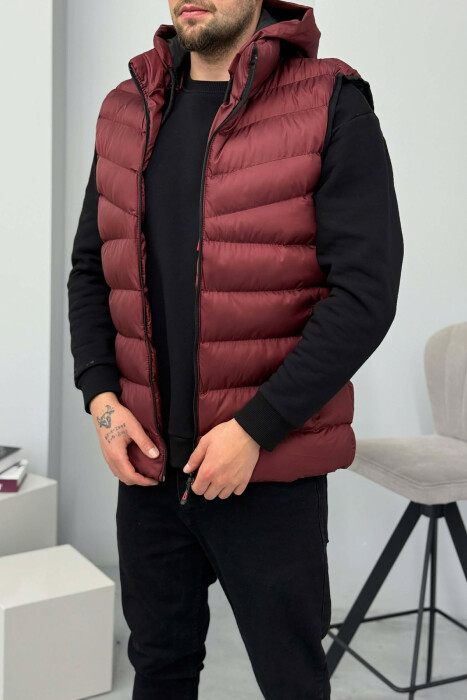 HOOD ZIPPER POCKET MEN VEST DARK BURGUNDY/VISHNJE E ERRET - 2