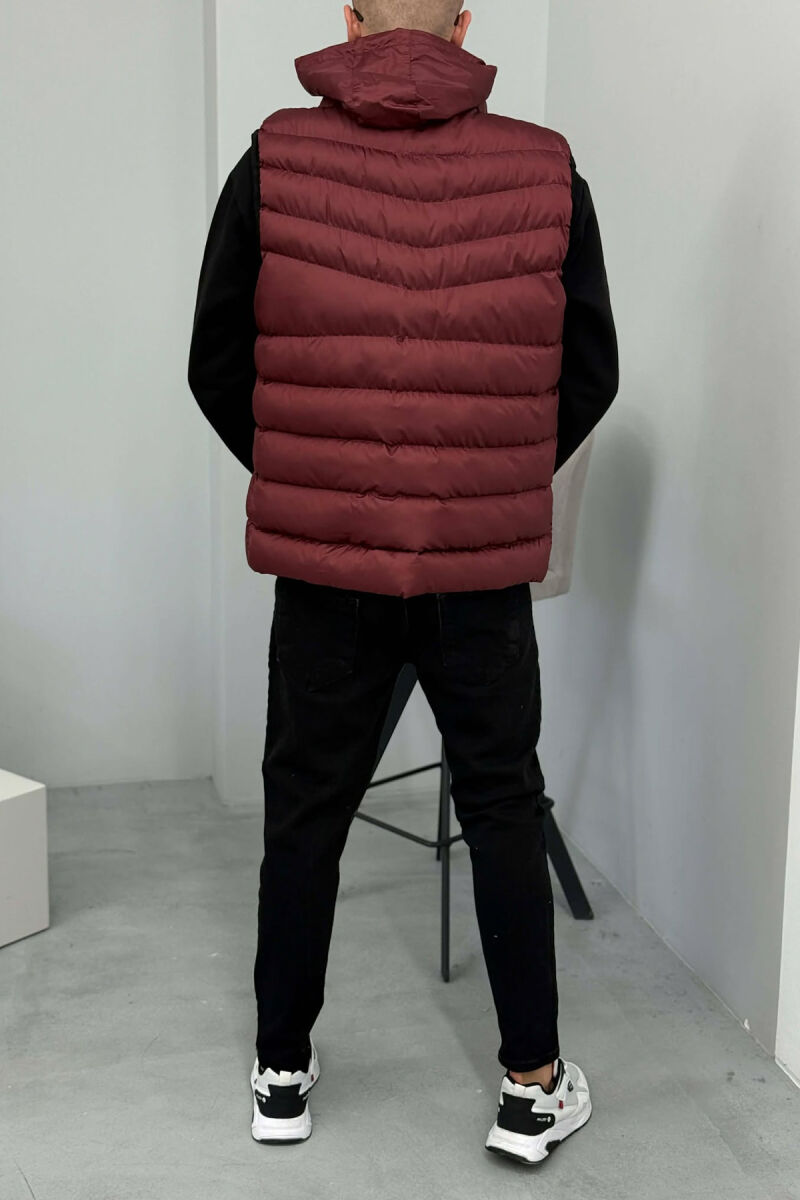 HOOD ZIPPER POCKET MEN VEST DARK BURGUNDY/VISHNJE E ERRET - 3