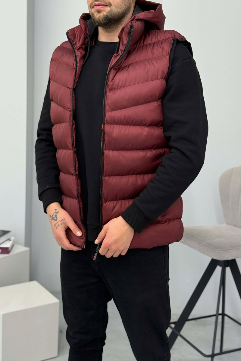 HOOD ZIPPER POCKET MEN VEST DARK BURGUNDY/VISHNJE E ERRET - 2
