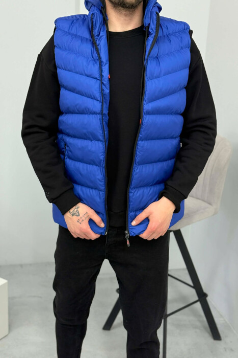 HOOD ZIPPER POCKET MEN VEST ELECTRIC BLUE/BLEL - 2