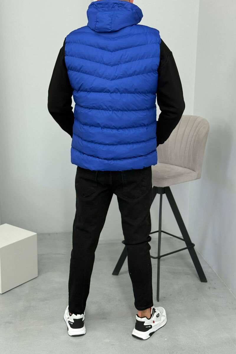 HOOD ZIPPER POCKET MEN VEST ELECTRIC BLUE/BLEL - 4